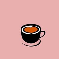 tasse à café thé chaud et vapeur avec icône de coeur. vecteur