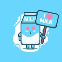 personnage de lait mignon avec un signe qui dit aimer le lait vecteur