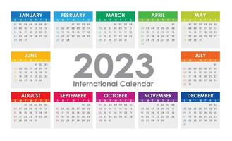 Illustration vectorielle de l'année civile 2023. la semaine commence le dimanche couleur