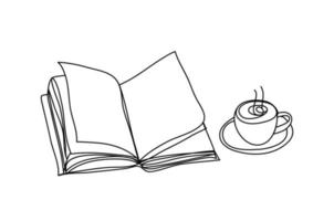 livre et tasse à café, style de dessin au trait, dessin vectoriel