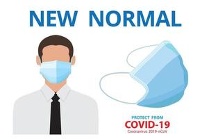 nouvelle normalité, maladie, concept coronavirus 2019-ncov, masque de protection vecteur