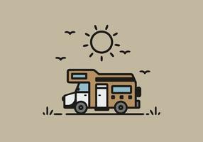 camping avec illustration d'art en ligne de camping-car vecteur