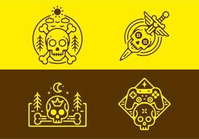 conception de tatouage d'insigne de crâne sur fond jaune et marron vecteur