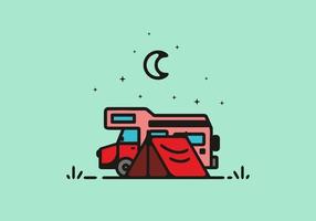 camping avec illustration d'art en ligne de camping-car vecteur