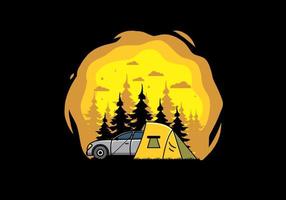 camping de nuit avec illustration de voiture vecteur