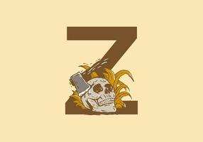 tête de squelette et dessin d'illustration de hache avec la lettre initiale z