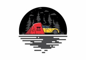 camping de nuit avec illustration de voiture vecteur