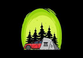 camping de nuit avec illustration de voiture vecteur