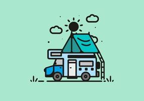 camping avec illustration d'art en ligne de camping-car