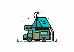 camping avec illustration d'art en ligne de camping-car vecteur