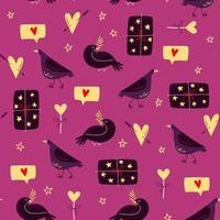 modèle vectorielle continue avec des oiseaux drôles et des coeurs. illustration d'amour romantique pour le textile, le tissu, le fond, l'emballage vecteur