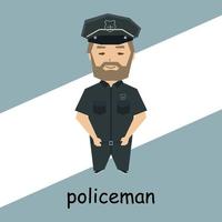 personnage abstrait, concept de profession, policier dessiné en uniforme. illustration de dessin animé, clipart, icône, vecteur