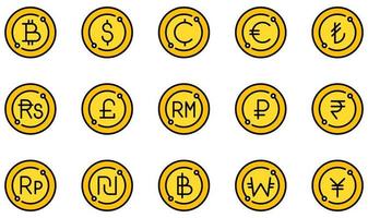 ensemble d'icônes vectorielles liées à la monnaie. contient des icônes telles que bitcoin, dollar, cents, euro, livre, baht et plus encore. vecteur