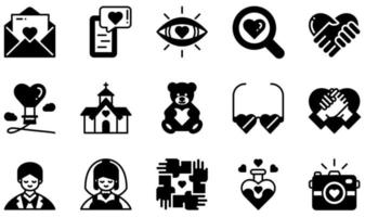 ensemble d'icônes vectorielles liées à l'amour. contient des icônes telles que la lettre d'amour, l'amour, la main dans la main, le marié, la mariée, la potion d'amour et plus encore. vecteur