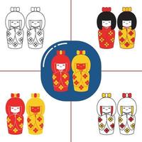 poupée kokeshi dans un style design plat vecteur