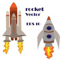 ensemble de deux fusées spatiales avec le feu du moteur, lançant un vaisseau spatial dans l'espace. fusée volante parmi les étoiles. illustration vectorielle vecteur