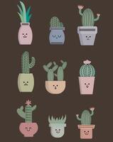 cactus et plantes succulentes dans la conception d'illustration de dessin animé en vecteur