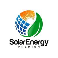 panneau solaire vert énergie électricité électrique et modèle vectoriel de conception de logo d'énergie des feuilles