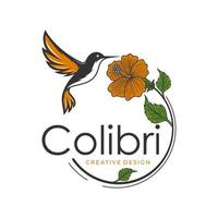 illustration de logo tropical fleur oiseau colibri vecteur