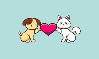 illustration de vecteur de dessin animé mignon chat et chien ami. concept d'icône ami animal