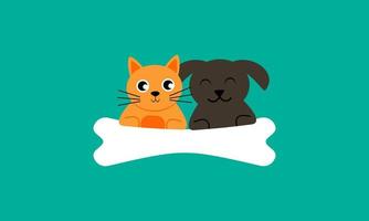illustration de vecteur de dessin animé mignon chat et chien ami. concept d'icône ami animal