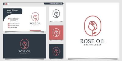 modèle de logo d'huile de rose avec style d'art en ligne créatif et conception de carte de visite vecteur premium