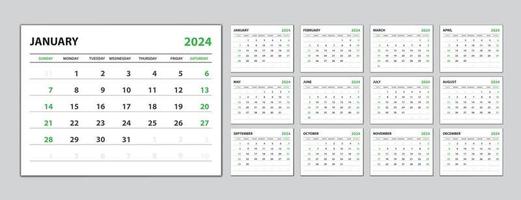 définir le calendrier de bureau 2024 année, modèle de calendrier 2024 vecteur