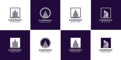 ensemble de collection de logos de construction avec style d'art en ligne pour les entreprises vecteur