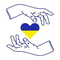 le drapeau ukrainien en forme de coeur est le concept de soutien de l'État. restez en sécurité avec des mains linéaires. prière pour la paix et contre la guerre. vecteur