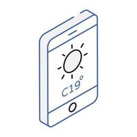 une icône isométrique d'application météo mobile vecteur