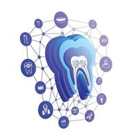 Icône de dent d'illustration 3d avec icônes dentaires sur fond blanc vecteur