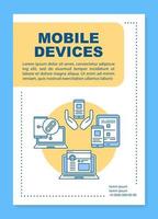 mise en page du modèle d'affiche des appareils mobiles. smartphone et tablette. application mobile. bannière, livret, conception d'impression de dépliant, icônes linéaires. mise en page de brochure de vecteur pour les magazines, dépliants publicitaires