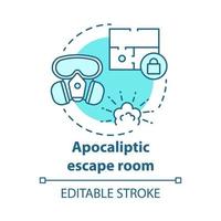 icône de concept de salle d'évasion apocalyptique. illustration de la fine ligne de l'idée de quête du thème de la catastrophe. jeu de stratégie de guerre nucléaire. survie post-apocalyptique. dessin de contour isolé de vecteur. trait modifiable. vecteur