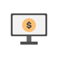 écran d'ordinateur avec icône dollar dans un style de dessin animé minimal