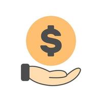 main avec l'icône du dollar dans un style de dessin animé minimal vecteur