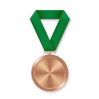Médaille de sport de bronze pour les gagnants avec ruban vert vecteur