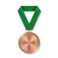 médaille de sport de bronze pour les gagnants avec ruban vert vecteur