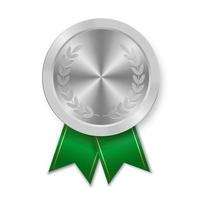 médaille d'argent du sport pour les gagnants avec ruban vert vecteur