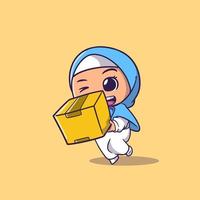 jolie fille musulmane se sentant heureuse avec une boîte de magasin vecteur