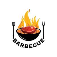 création de logo de barbecue, nourriture à base de viande grillée, illustration vectorielle d'entreprise, autocollant, sérigraphie vecteur