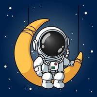 astronaute mignon assis sur le croissant de lune vecteur