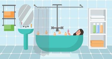 femme dans le bain se détendre avec une tasse de vin illustration vectorielle vecteur