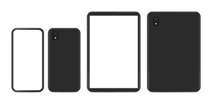 téléphone portable et tablette noirs réalistes modernes avec vue latérale avant et arrière. vecteur
