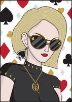 femme aux cheveux blonds avec vecteur d'illustration de mode de fond de symboles de poker.