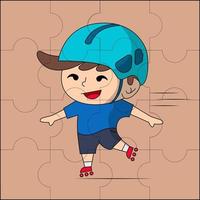 mignon garçon jouant des patins à roulettes adapté à l'illustration vectorielle de puzzle pour enfants vecteur