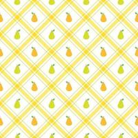 mignons moitié poire fruit légume élément jaunes verts rayures diagonales rayé ligne inclinaison à carreaux plaid tartan buffle scott vichy motifs plats dessin animé vecteur motifs sans couture imprimer fond nourriture