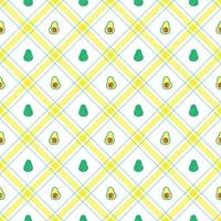 mignons moitié avocat fruit légume élément jaunes verts rayures diagonales rayé ligne inclinaison à carreaux plaid tartan buffle scott vichy motifs plats dessin vecteur motifs sans couture imprimer fond nourriture