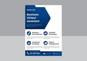 conception de dépliant d'affiche de service d'assistant virtuel. dépliant de service virtuel de saisie de données. votre modèle d'affiche de service d'assistant virtuel vecteur