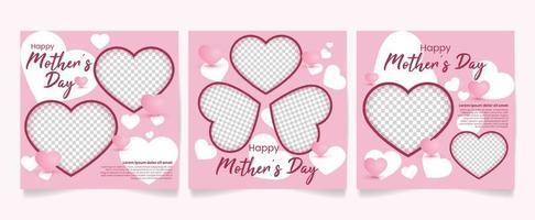 modèle de publication de médias sociaux bonne fête des mères couleur rose avec symbole d'amour vecteur