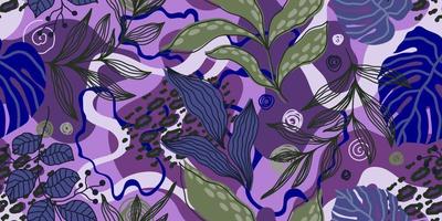bannière violette transparente de vecteur avec des feuilles tropicales colorées